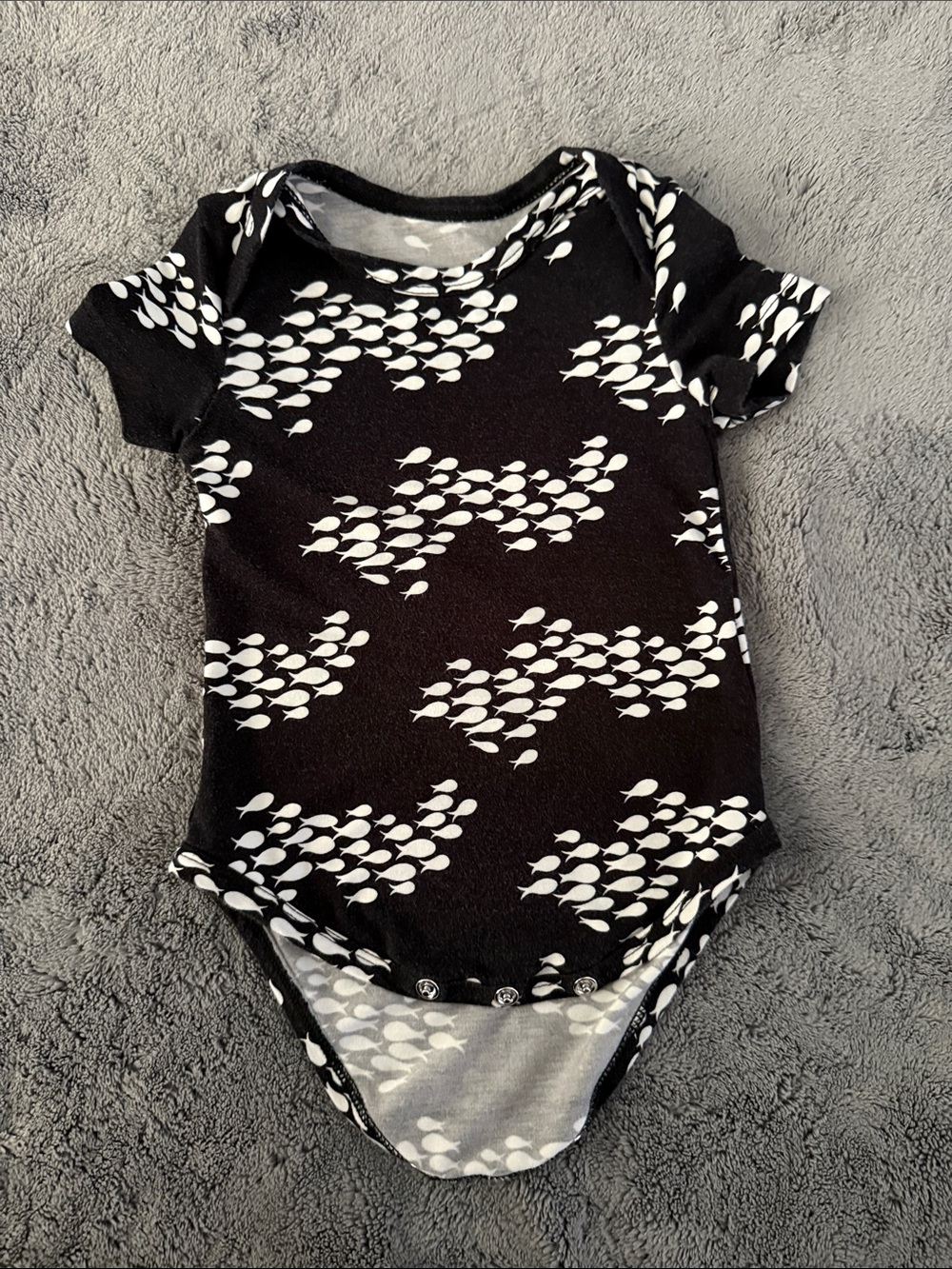 Black Fish-Print Baby One-Piece Bodysuit